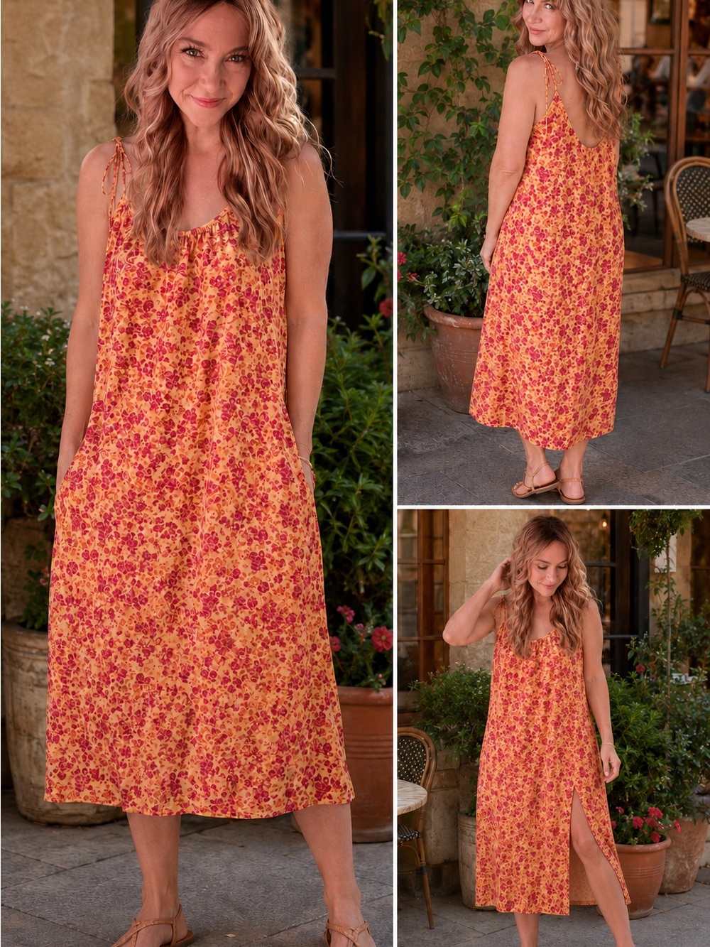 Motel Rocks Pink Floral Maxi Dress with Side Slit
